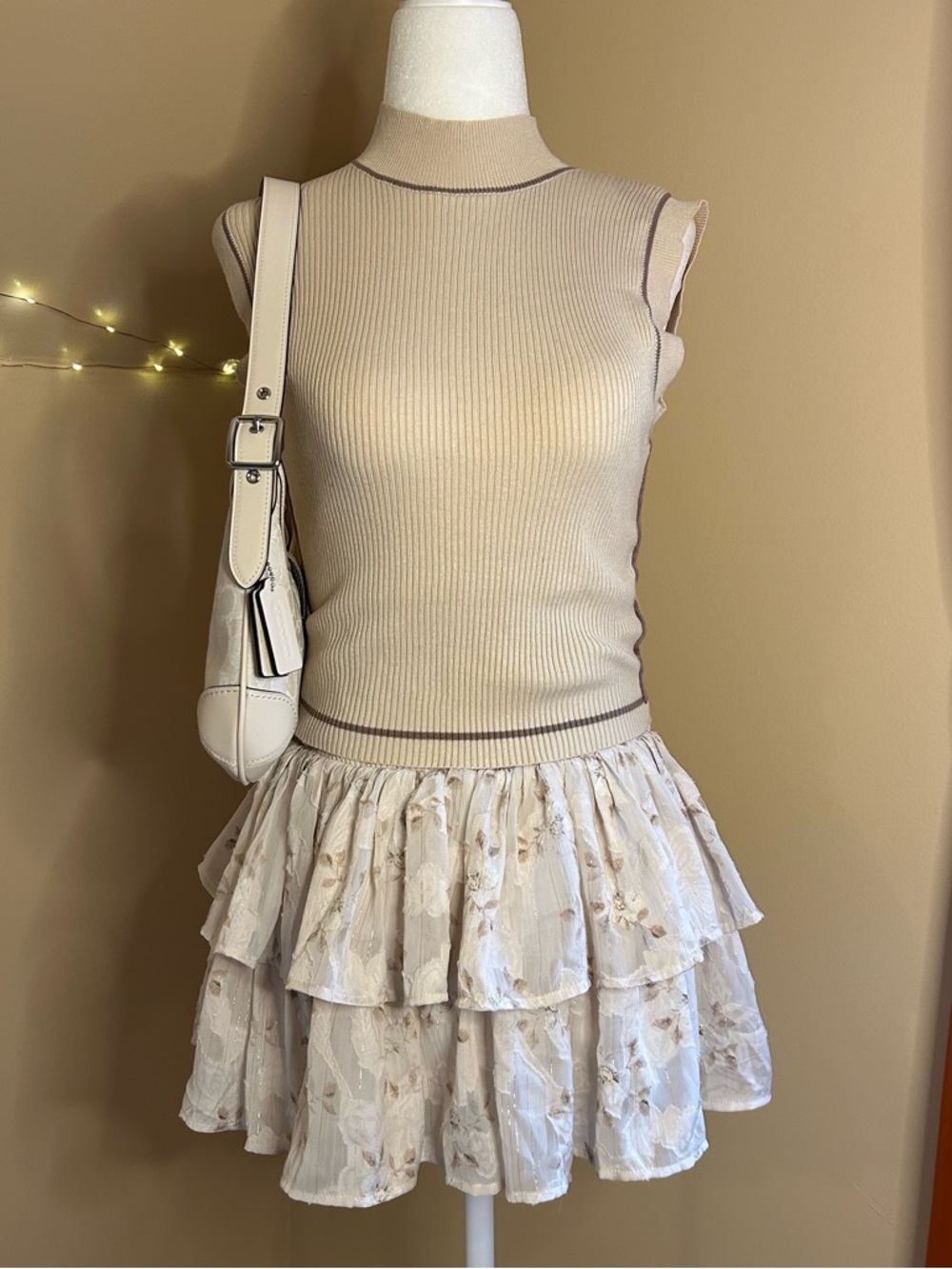 Missguided Cream Ribbed Sleeveless Knit Top Size 4 Minimal Chic